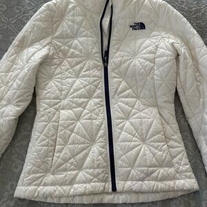 The North Face White Puffer Jacket with Stand-Up Collar